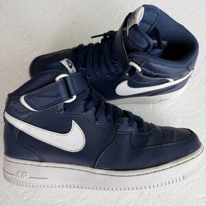 Size 9.5 - Nike Air Force 1 Mid Navy Blue White Men's Sneakers Shoes 315123-407